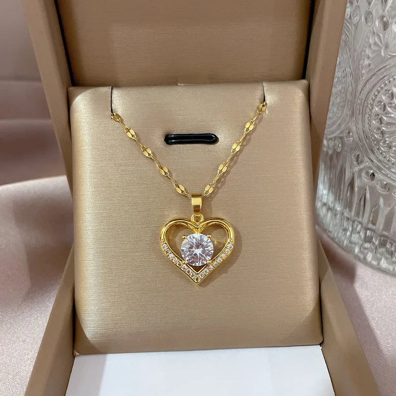 Heart Stainless Steel Zirconia Necklaces