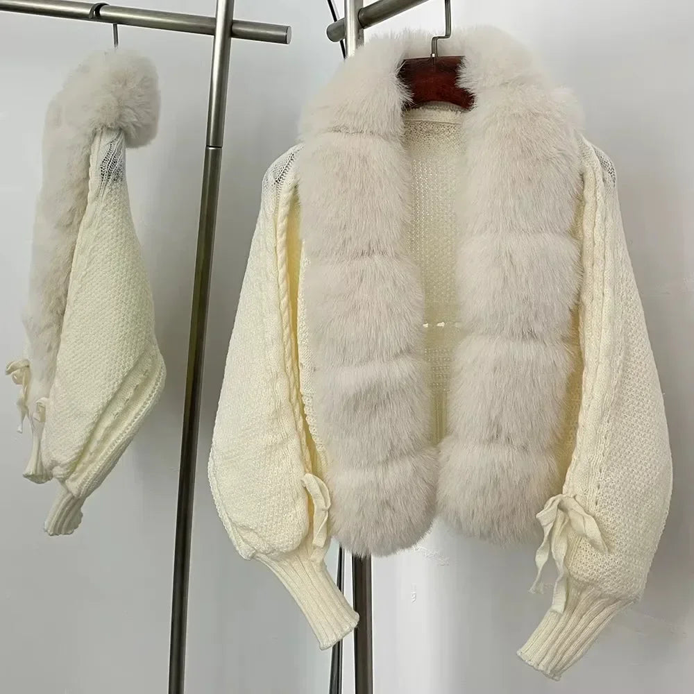 Faux Fur Coat Fake Fur Jacket Knitted Solid Sweater