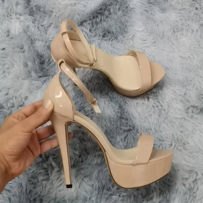 Sexy Open Toes High Heels Leather Shoes