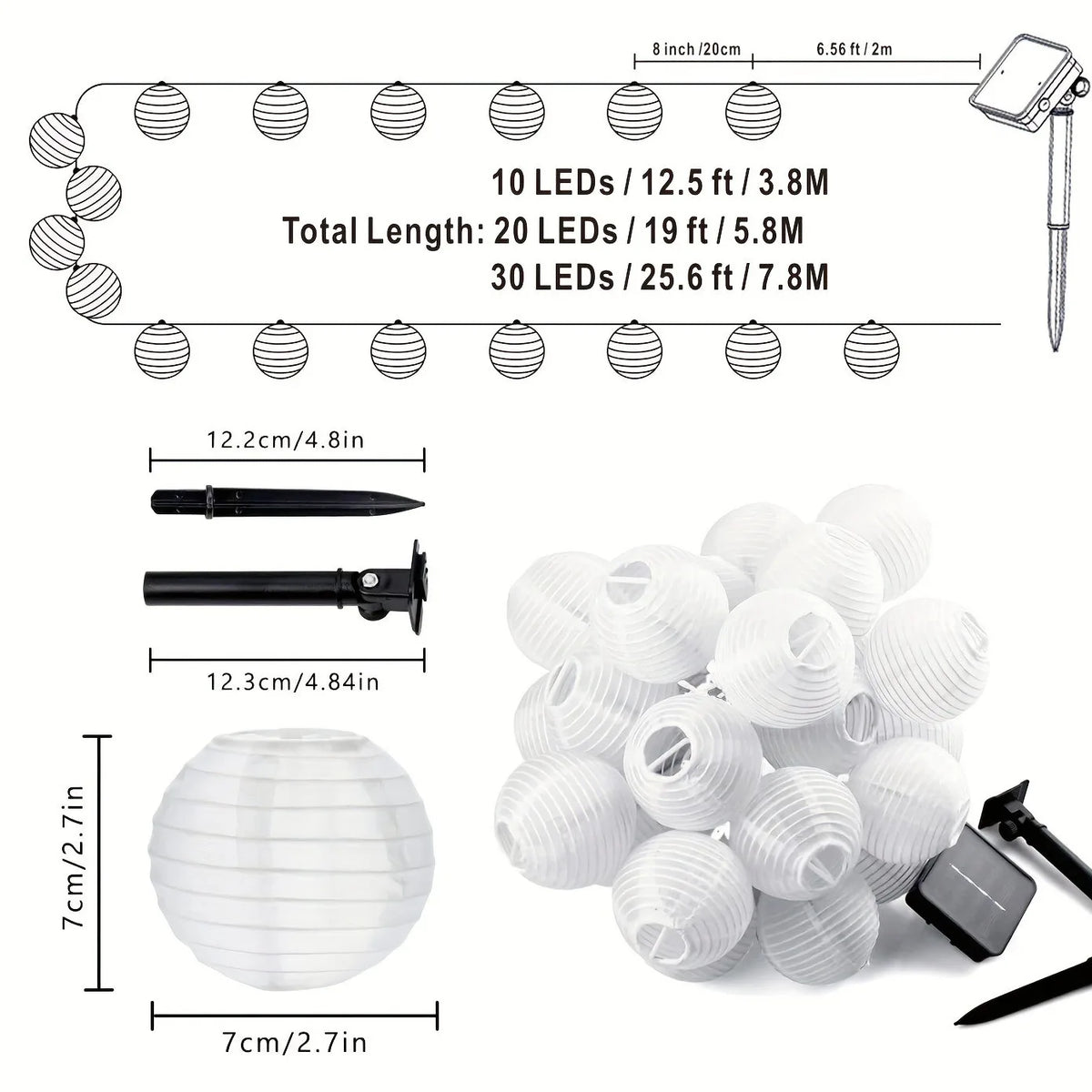 LED Solar Lantern String Lights Outdoor Garland Fairy Lights Solar Powered Garden Decorative