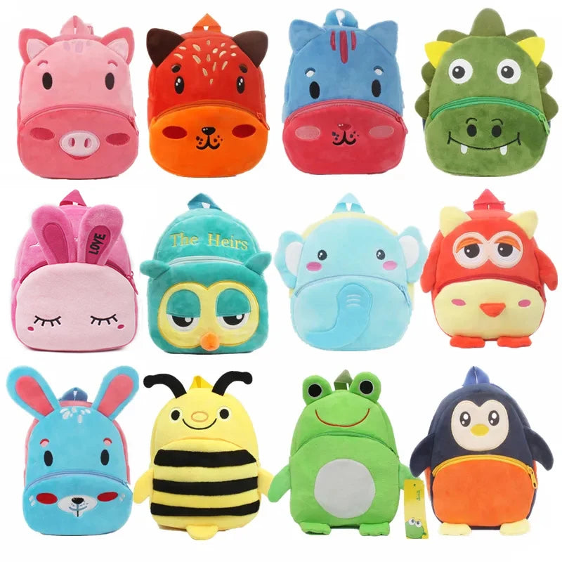 3D School Bags Cartoon Print Plush Kids Backpack Kindergarten Mini Bag