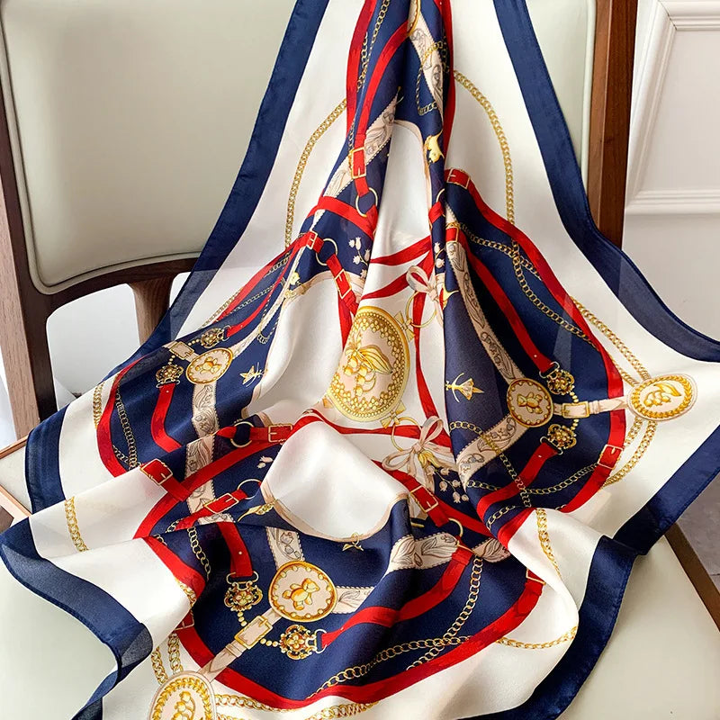 Luxury Silk Square Plaid Satin Scarf