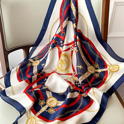 Luxury Silk Square Plaid Satin Scarf