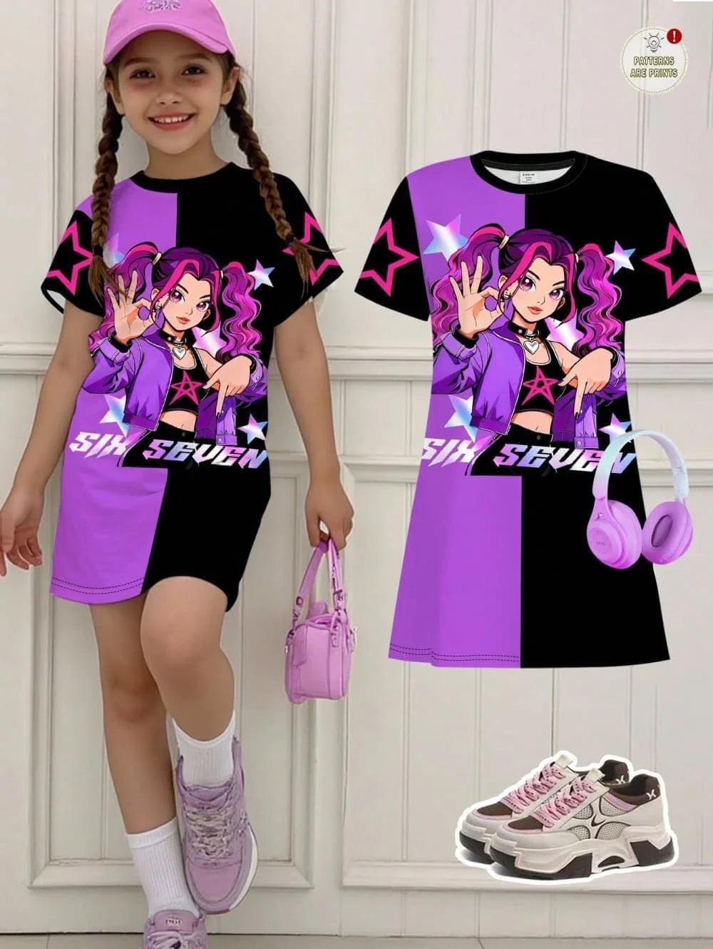 Kpop Cartoon Graphic Funny Short Sleeve Dress