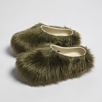 Faux Fur Platform Thick Sole Slippers