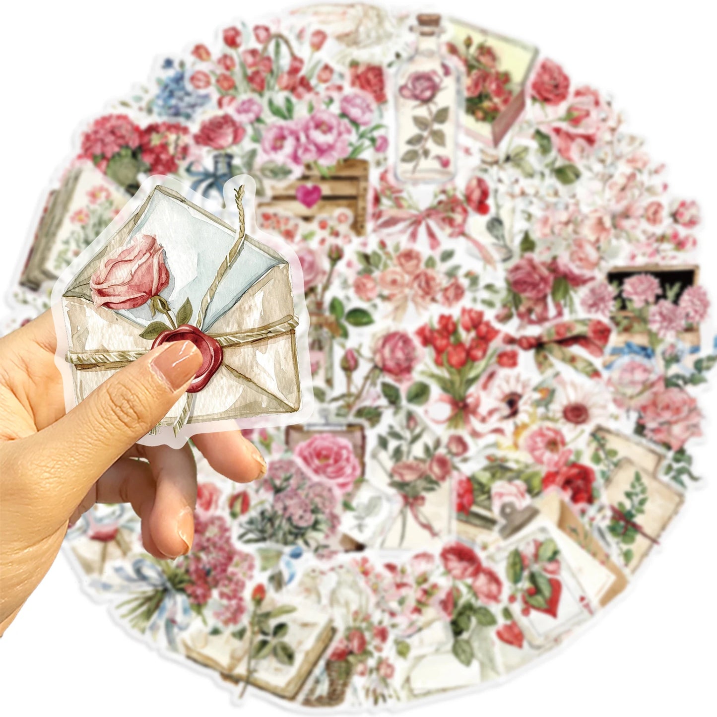 50pcs Floral Stickers Flower Natural Decorative Decals