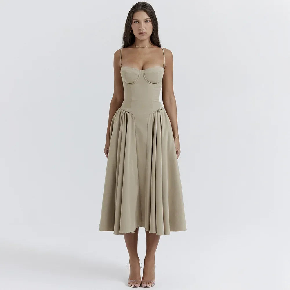 Suninheart Elegant Spaghetti Strap Midi Dress
