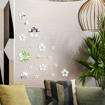 18Pcs 3D Flower Mirror Wall Stickers Home Decoration