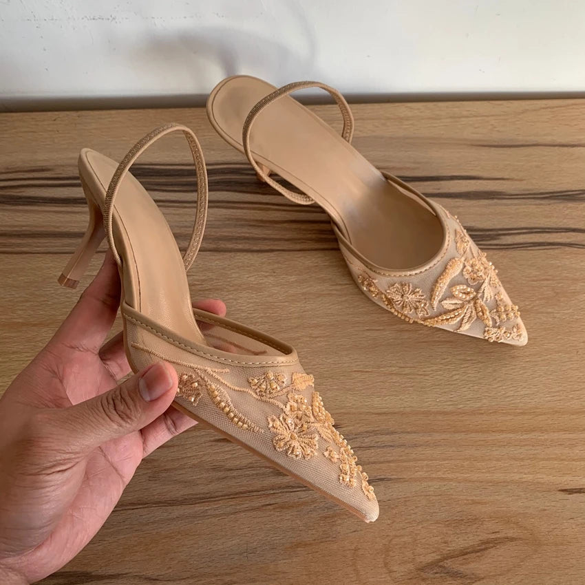 Mesh Flowers High Heels Sexy Dress Shoes