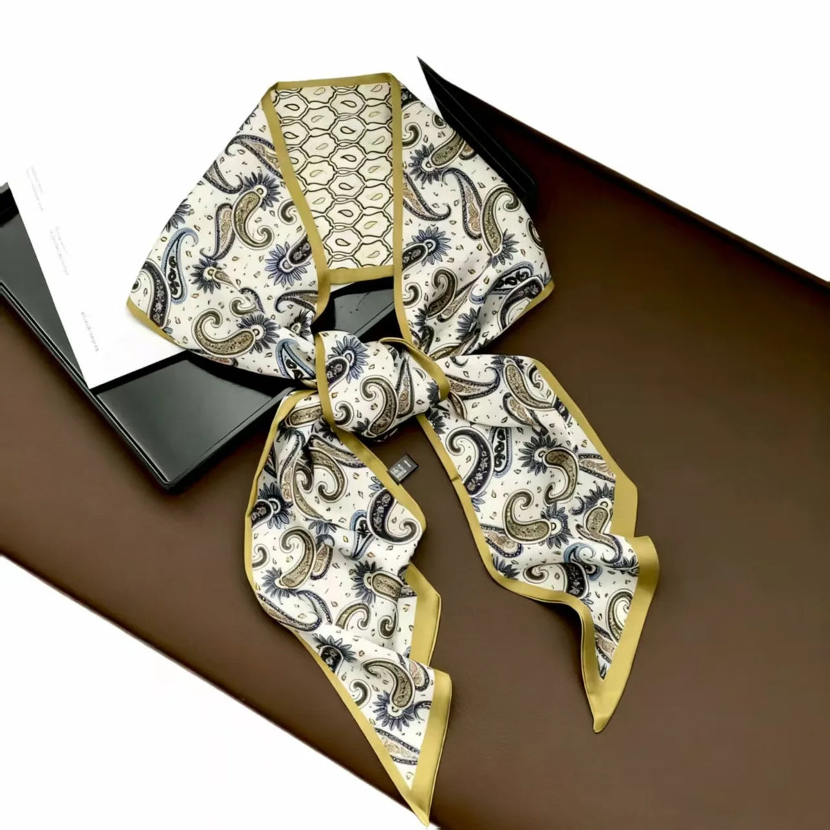 Long Silk Scarf Luxury Paisley Print Headband Soft Satin Scarves