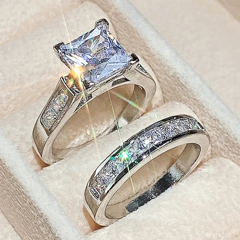 Elegant Bride Brilliant Square Zirconia Luxury Ring Set
