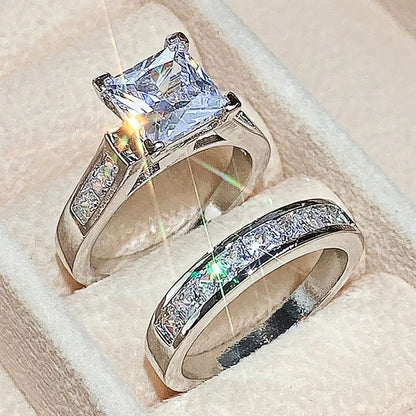 Elegant Bride Brilliant Square Zirconia Luxury Ring Set