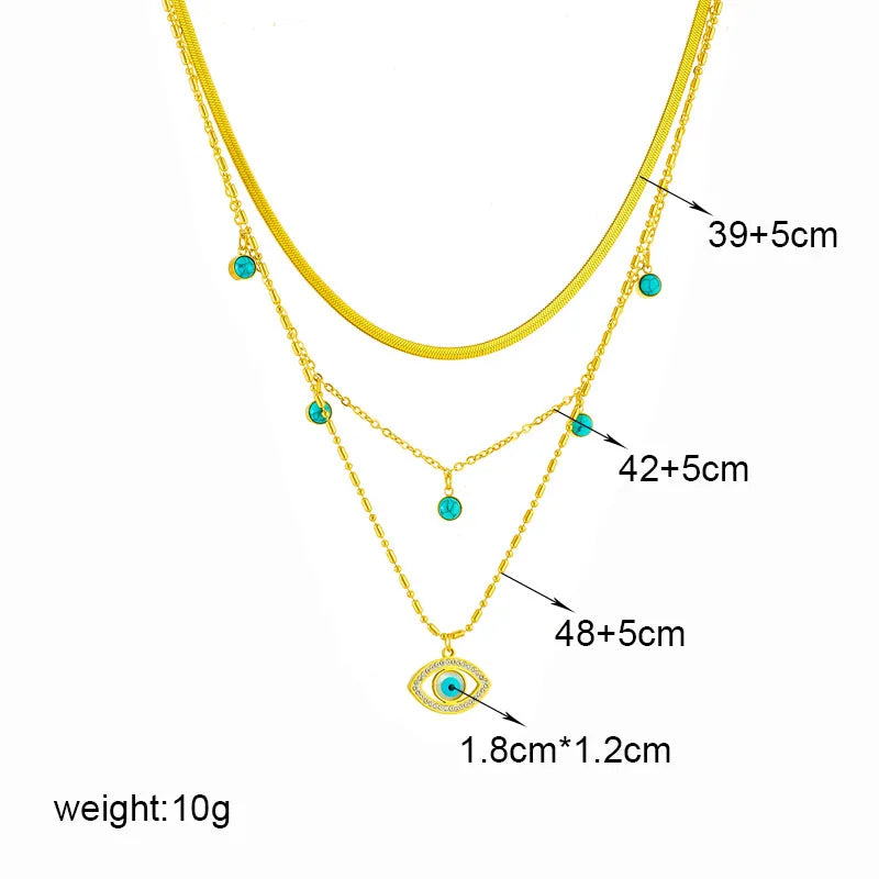 Stainless Steel Butterfly Moon Lock Blue Eyes Necklace