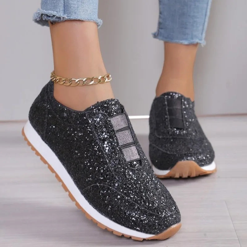 Slip-on Low-heeled Gold Silver Trend Sport Casual Walking Sneakers