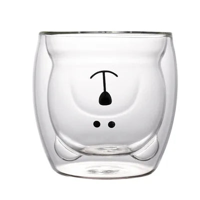 Cute Bear Double-layer Coffee Mug Double Glass Cup with Handle Mug