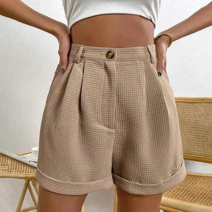 Office Lady Solid Summer Elegant Korean High Waisted Short