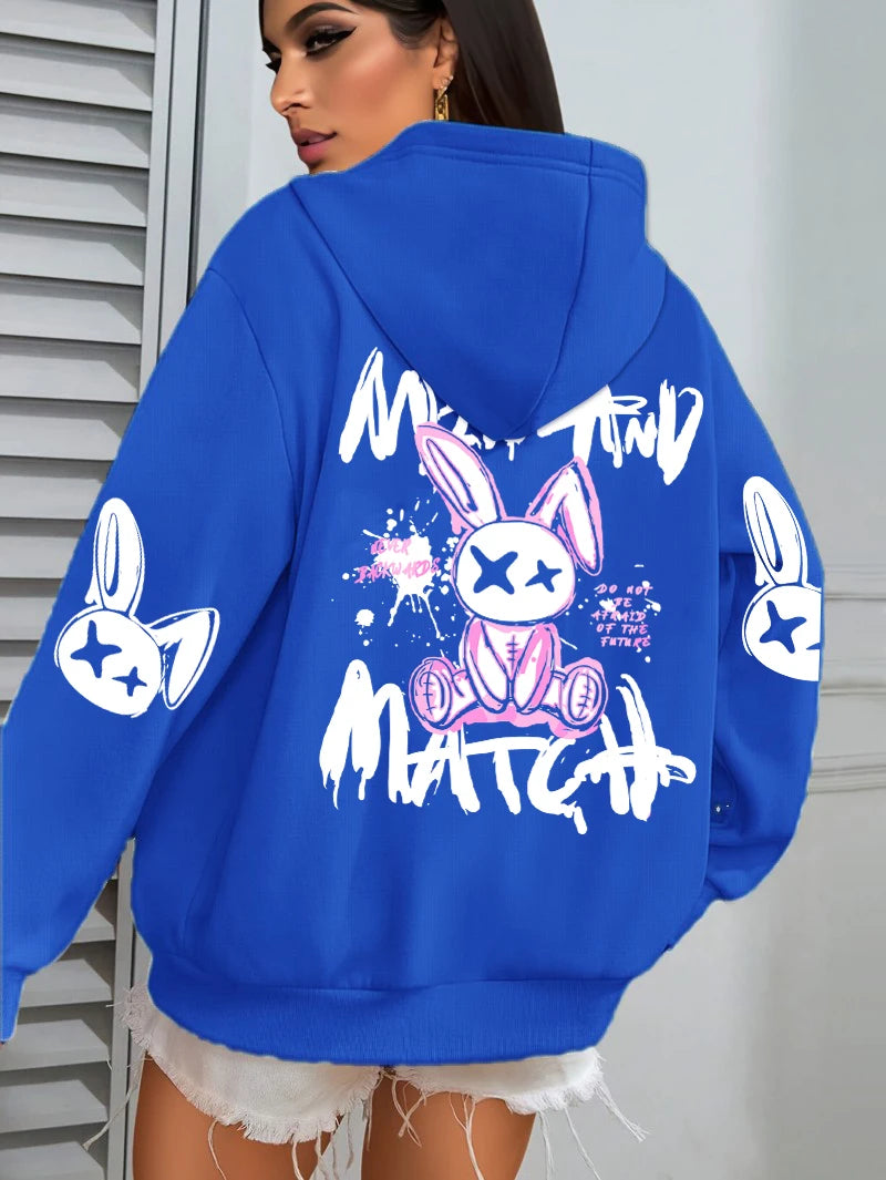 Mix And Match Cartoon Rabbit Prints Hoodie Pocket Streetwear