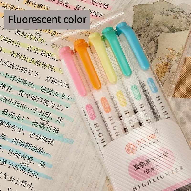 5 Colors/box Double Headed Highlighter Pen Set