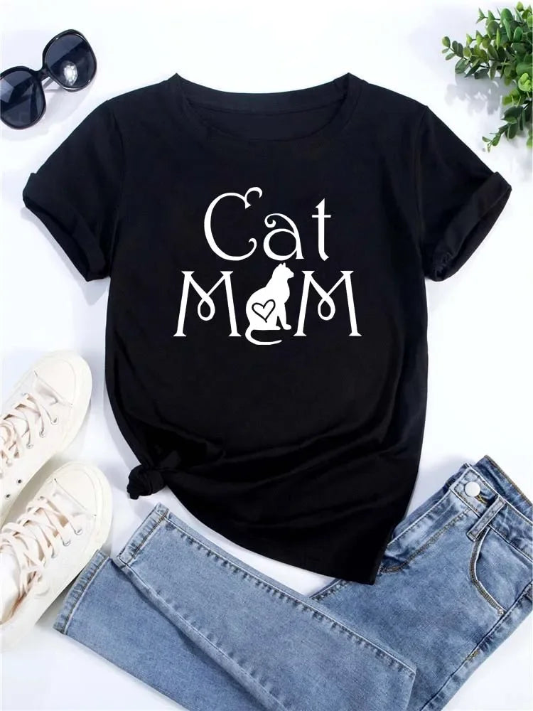 Love Heart Cat Print T-Shirt
