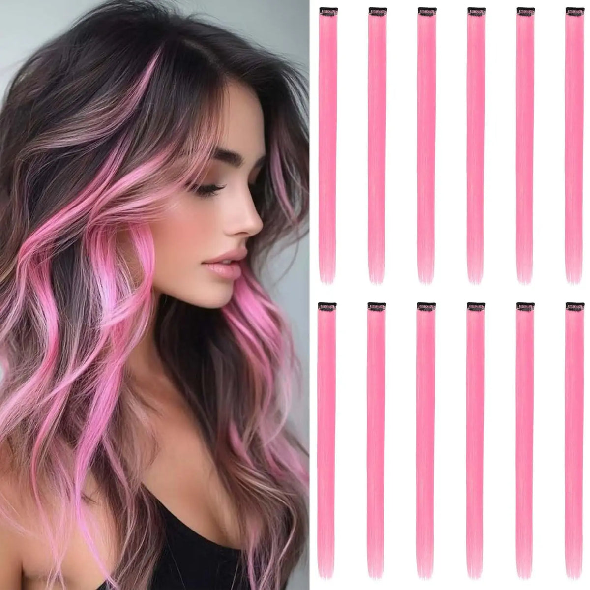 12PCS/Pack Colored Party Highlights Clip-in Hair Extensions