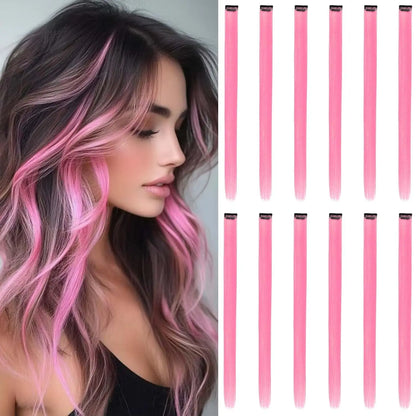 12PCS/Pack Colored Party Highlights Clip-in Hair Extensions