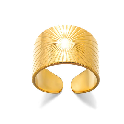 Stainless Steel Round Zircon Geometric Gold Crystal Ring