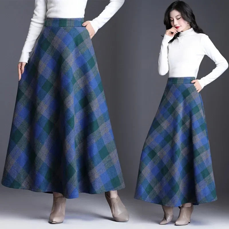 Thickened Woolen Plaid Mini Skirt