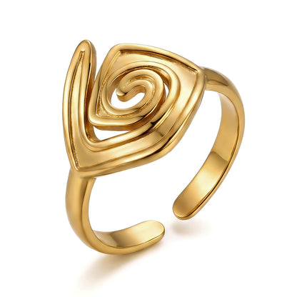 PVD Plated Stainless Steel Open Vintage Sun Leaf Shell Geometric Cuff Ring Set