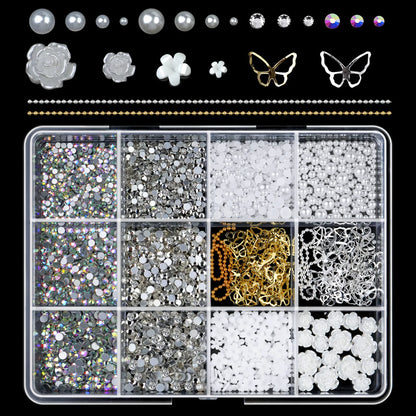 12/15Grids Acrylic Flower Nail Charms Mix Colors Set