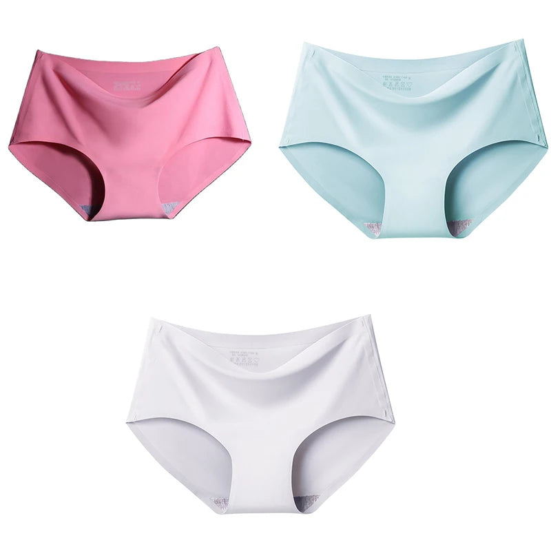 3Pcs/Set Large Size Mid-waist Ice silk Lingerie