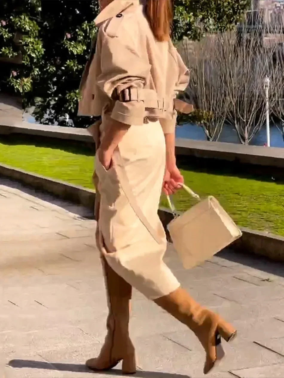 Cargo Long Sleeve Jacket and Wrap High Skirts Set