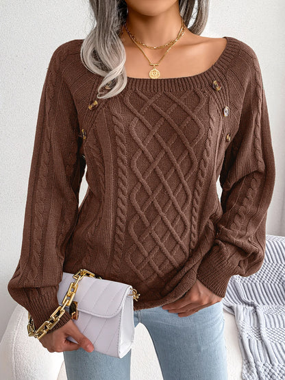 Casual Square Collar Long Sleeve Sweaters