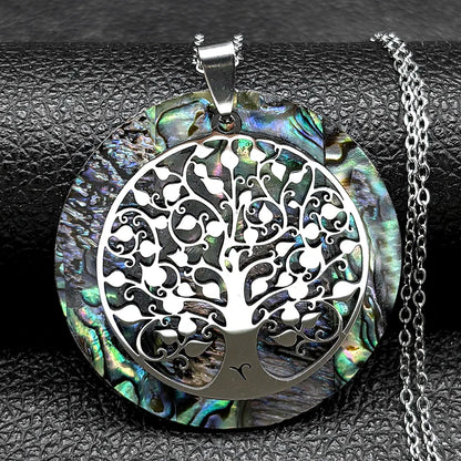Tree of Life Stainless Steel Abalone Shell Natural Necklace