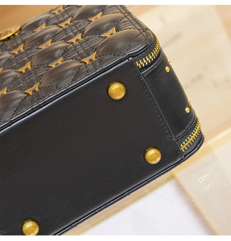 Leather bucket small square bag
