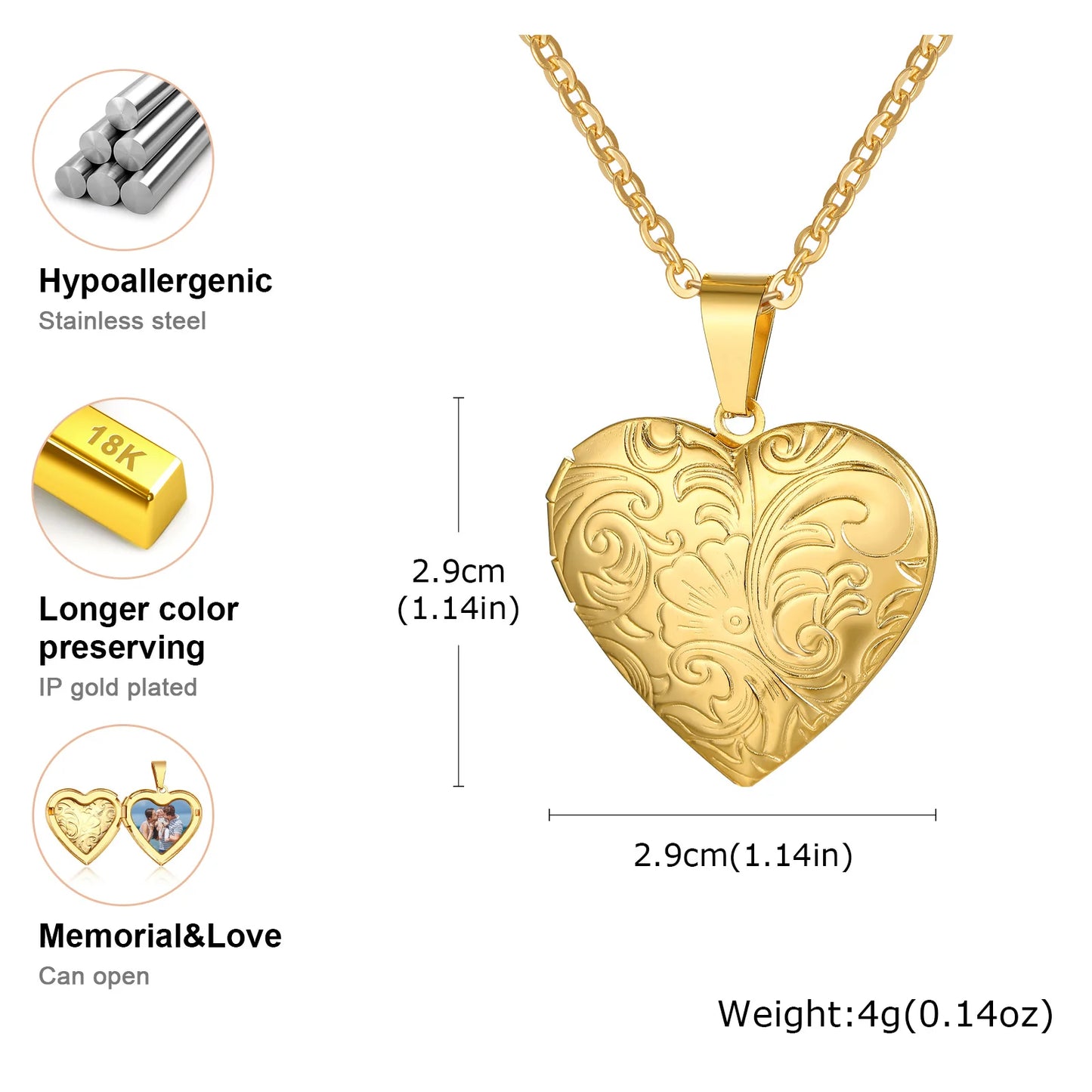 Photo Frame Glossy Stainless Steel Necklaces