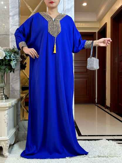 Muslim Long Sleeve Cotton With Big Scarf African Abaya