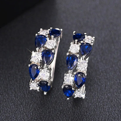 Huitan Luxury Hoop Waterdrop Blue/Green Cubic Zirconia Earrings