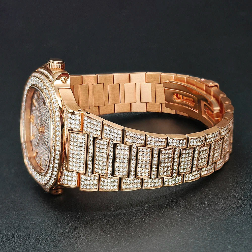 Luxury Diamond Sapphire Glass Steel Mechanical Movement  Wristwatch