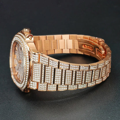 Luxury Diamond Sapphire Glass Steel Mechanical Movement  Wristwatch