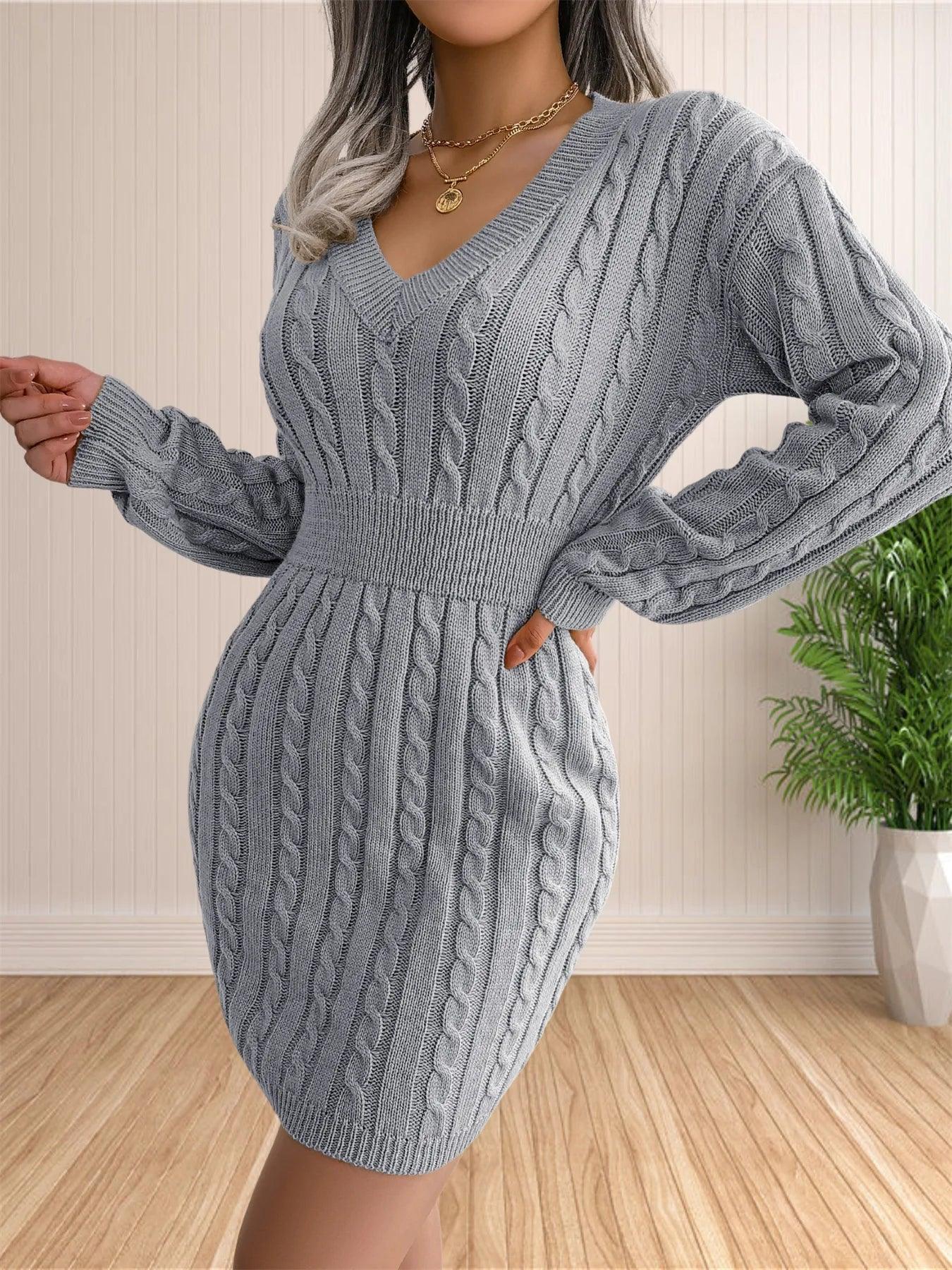Sweater Cocktail V Neck Knitted Dress