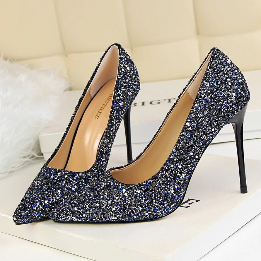 High Heels Pumps Glitter Gold Silver Shoes