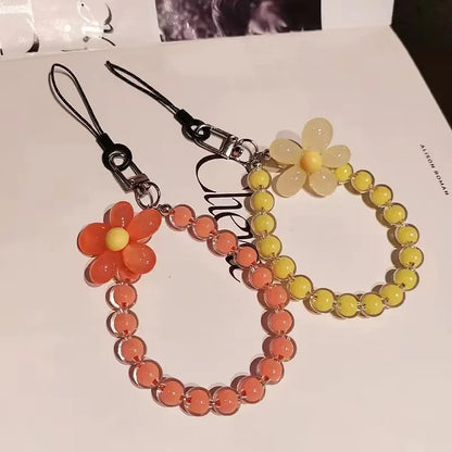Colored Bead Petal Lanyard for IPhone Anti-Lost Bracelet Case Wrist Strap