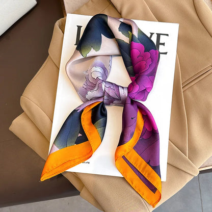 Luxury Silk Square Plaid Satin Scarf