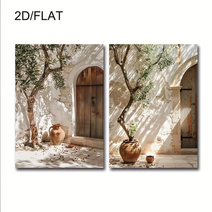 2pcs/set Neutral Olive Tree Shadow Vase Canvas
