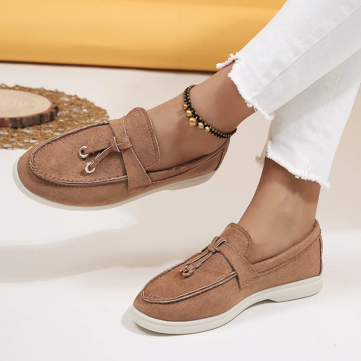 Lefu  Soft Leather Retro Lazy Flat Bottom Shoes