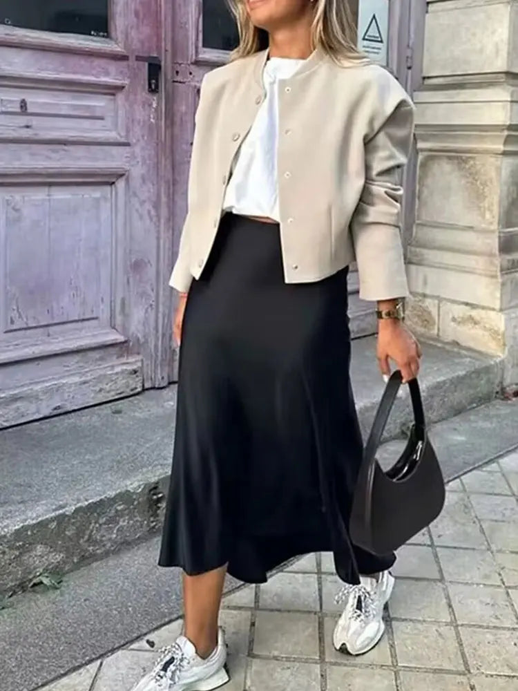 Faldas largas informales de satén de talle alto