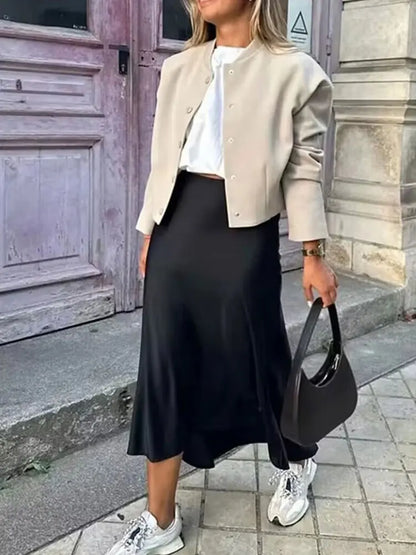 Faldas largas informales de satén de talle alto