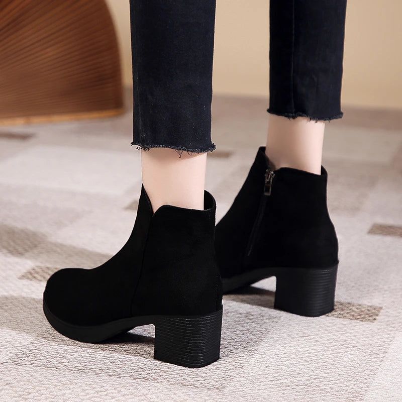 High-heeled ankle elegant round toe warm winter boots