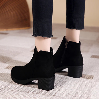 High-heeled ankle elegant round toe warm winter boots