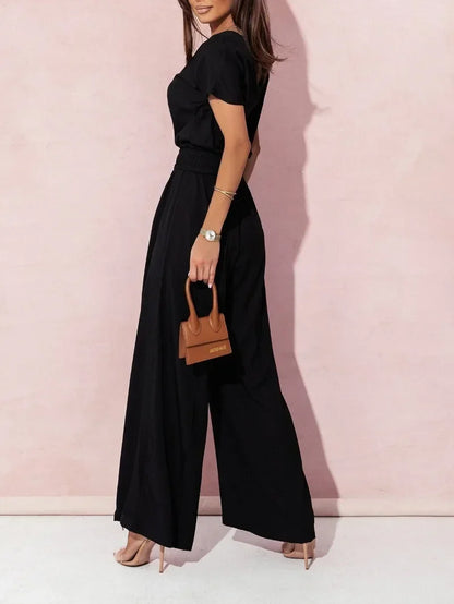 V-neck Short Sleeve Jumpsuit Jumpsuit